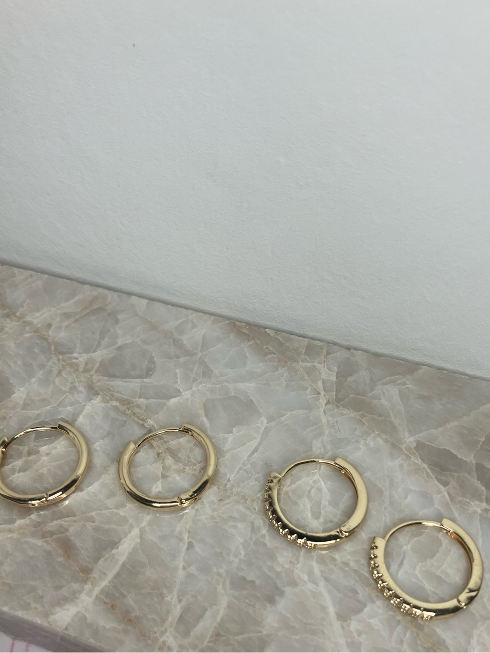 14K Gold Plated Huggie Hoop Earrings Set – 2 Pairs | 14mm CZ Tennis Huggies